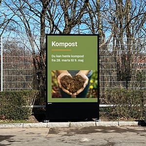 Udendørs infoskærm med info omkring kompost